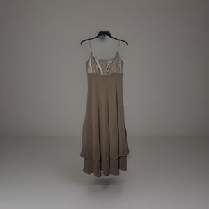 Vtg Cache 90s Brown Olive Metallic Chiffon Regencycore Party Dress Size 6